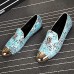 Men's Shoes Amir  Pure Manual Flash Novelty Wedding/Night Party Cowhide Leather Loafers Light Blue/Navy  