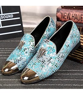Men's Shoes Amir  Pure Manual Flash Novelty Wedding/Night Party Cowhide Leather Loafers Light Blue/Navy  
