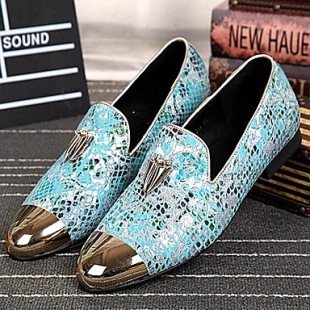 Men's Shoes Amir  Pure Manual Flash Novelty Wedding/Night Party Cowhide Leather Loafers Light Blue/Navy  
